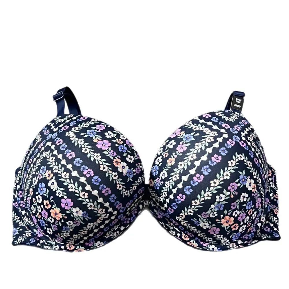 Victoria’s Secret Pink Super Push Up Bombshell padded bra navy floral 36DD